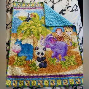 Precious Moments Jungle Safari Baby Animals Handmade Quilted Baby/Crib Blanket